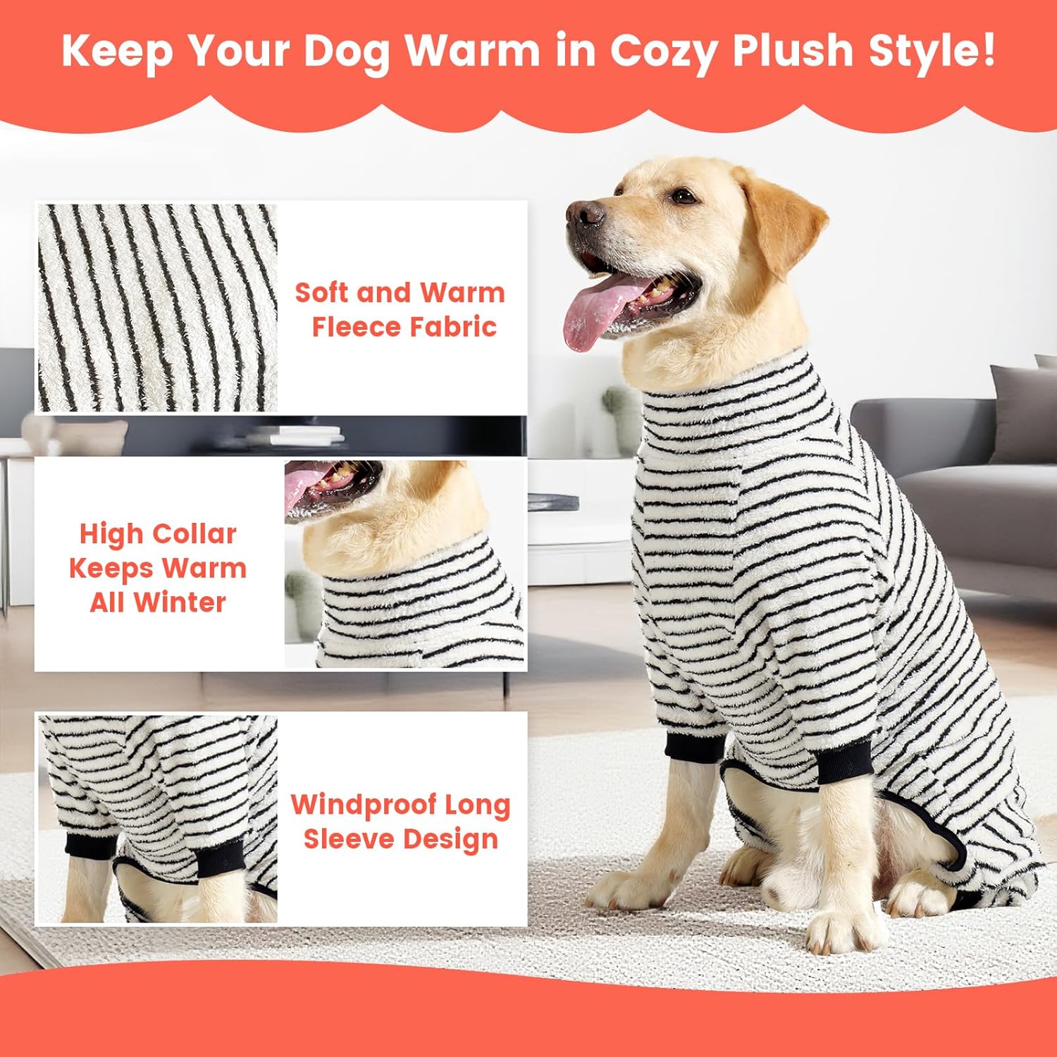 Dog Winter Coat Sweater Dog Clothes Soft Fleece Pullover Pajamas, Dog Cold Weather Coats Warm Windproof Fullbody Jumpsuit Fleece Onesie for Dogs, Thick Pet Snowsuit Christmas Black - Image 4