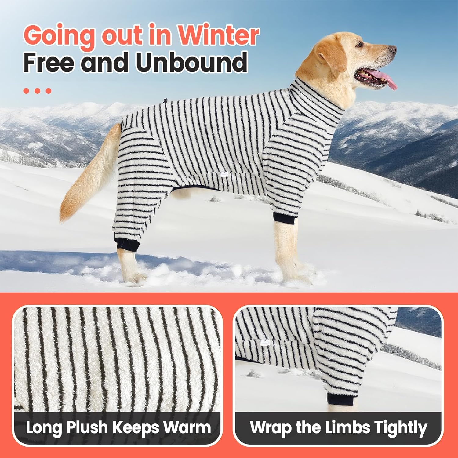Dog Winter Coat Sweater Dog Clothes Soft Fleece Pullover Pajamas, Dog Cold Weather Coats Warm Windproof Fullbody Jumpsuit Fleece Onesie for Dogs, Thick Pet Snowsuit Christmas Black - Image 5