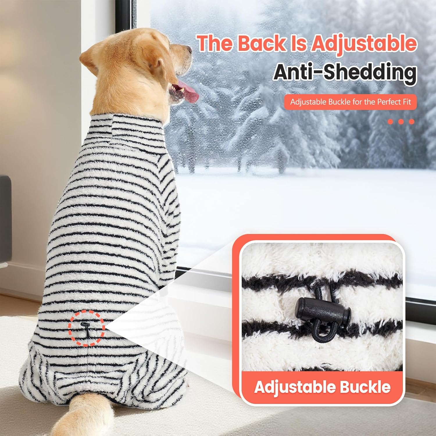 Dog Winter Coat Sweater Dog Clothes Soft Fleece Pullover Pajamas, Dog Cold Weather Coats Warm Windproof Fullbody Jumpsuit Fleece Onesie for Dogs, Thick Pet Snowsuit Christmas Black - Image 6