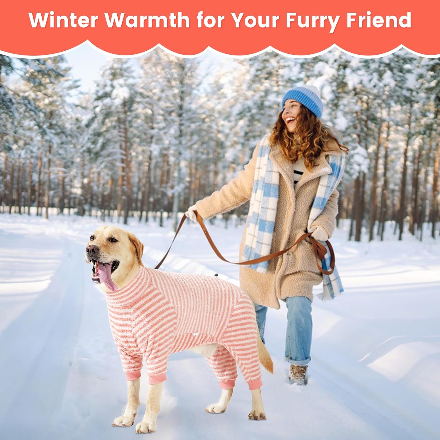 Dog Winter Coat Sweater Dog Clothes Soft Fleece Pullover Pajamas, Dog Cold Weather Coats Warm Windproof Fullbody Jumpsuit Fleece Onesie for Dogs, Thick Pet Snowsuit Christmas Black - Image 7
