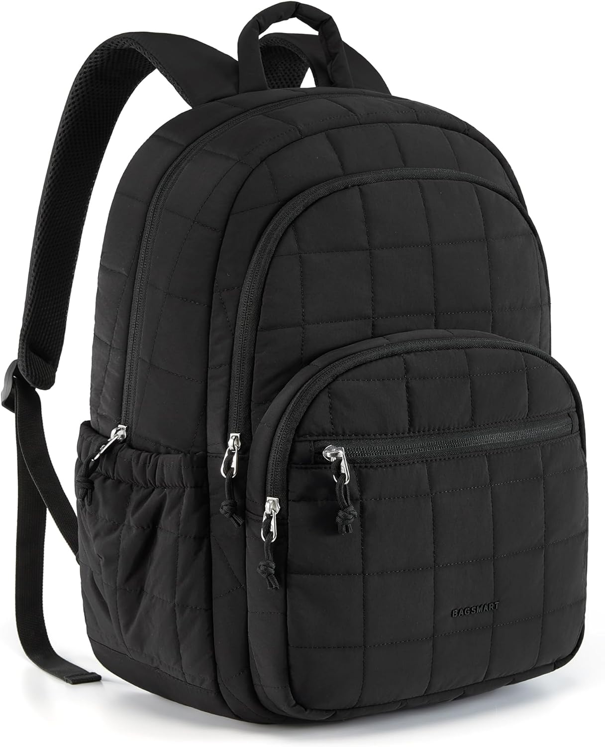 College Laptop Backpack, Travel Backpack for Women, Quilted Casual Daypack, Water-Resistant Bookbag for 15.6 Inch Laptop, Black - Image 1