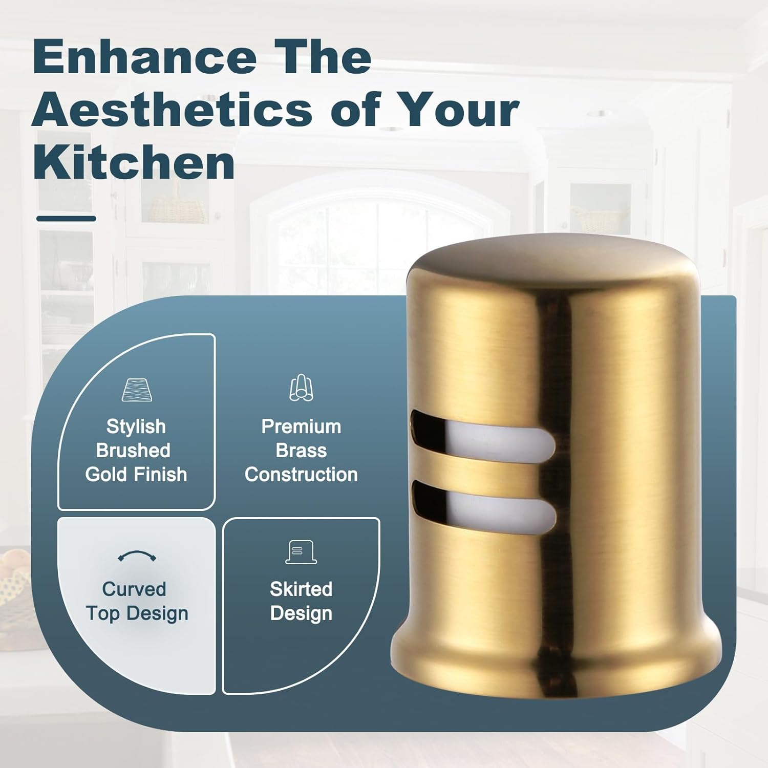 Dishwasher Air Gap Cover, Dishwasher Air Gap Cap for Kitchen Sink, Solid Brass Dishwasher Overflow Vent Cap Replacement Kit, Brushed Gold - Image 2
