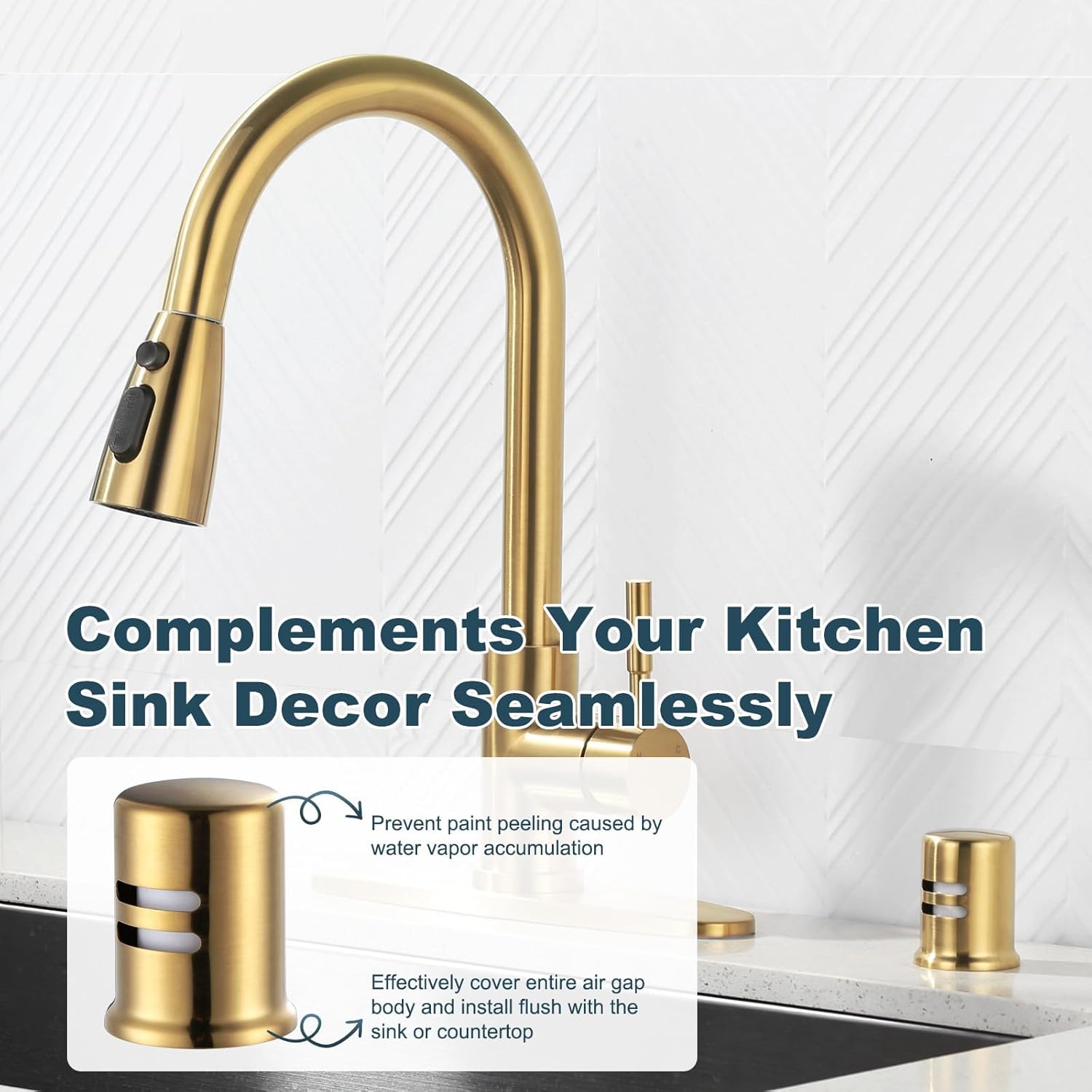 Dishwasher Air Gap Cover, Dishwasher Air Gap Cap for Kitchen Sink, Solid Brass Dishwasher Overflow Vent Cap Replacement Kit, Brushed Gold - Image 4
