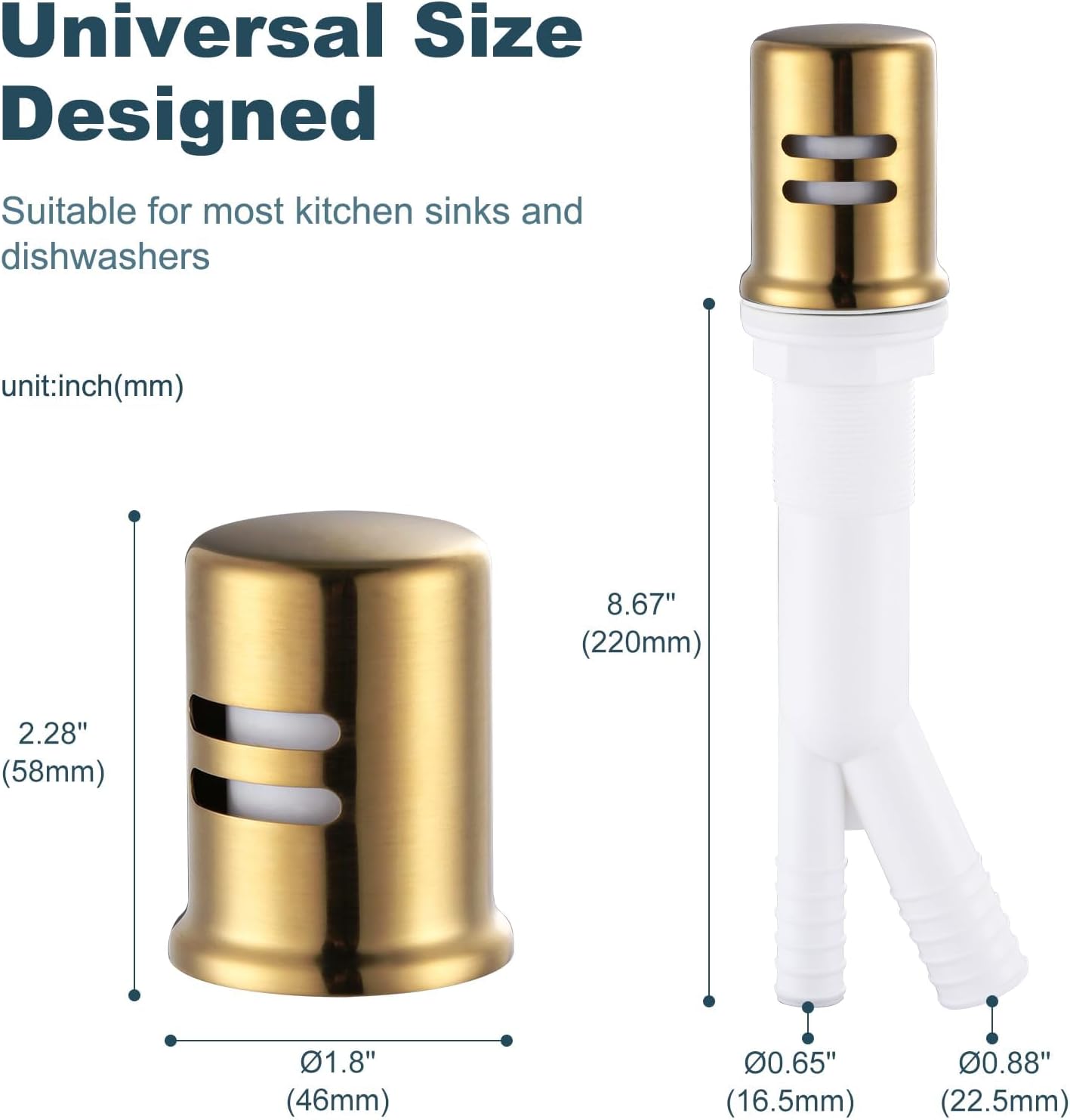 Dishwasher Air Gap Cover, Dishwasher Air Gap Cap for Kitchen Sink, Solid Brass Dishwasher Overflow Vent Cap Replacement Kit, Brushed Gold - Image 7