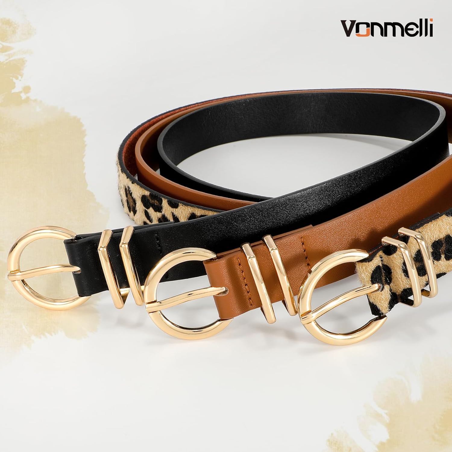 3 Pack Women's Leather Belts for Jeans Dresses Ladies Waist Belt with Fashion Gold Buckle - Image 2