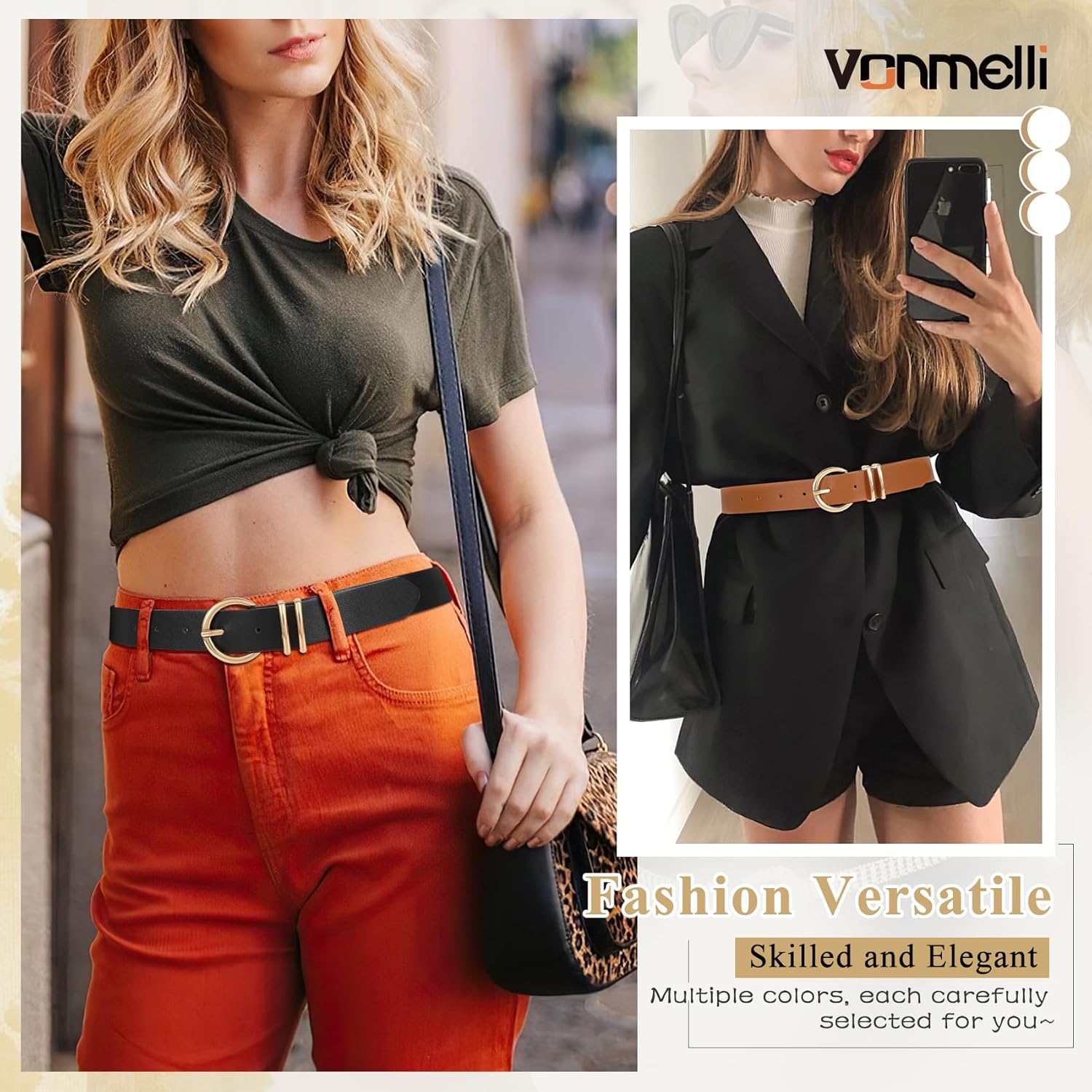 3 Pack Women's Leather Belts for Jeans Dresses Ladies Waist Belt with Fashion Gold Buckle - Image 4