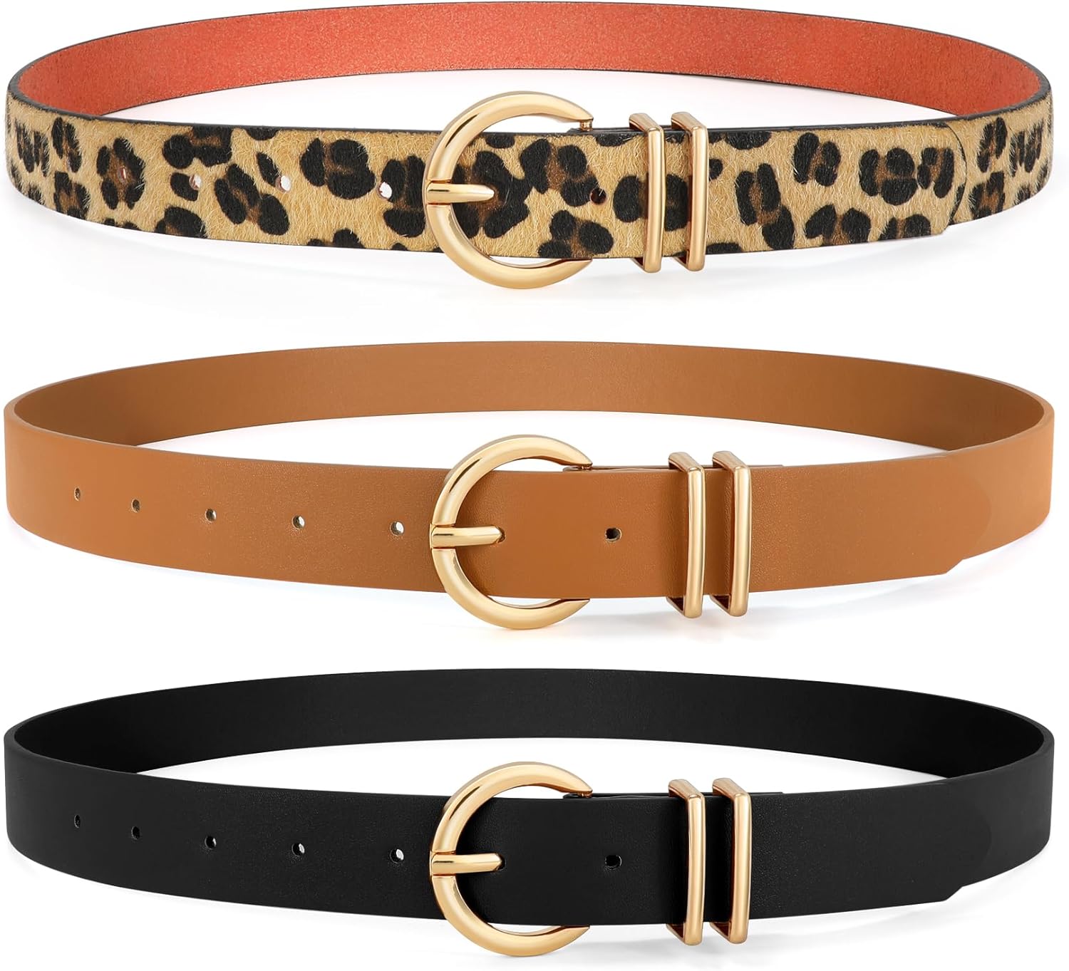 3 Pack Women's Leather Belts for Jeans Dresses Ladies Waist Belt with Fashion Gold Buckle - Image 5