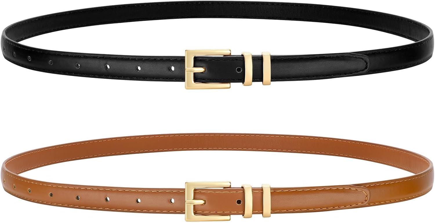 Leather Thin Belts for Women, Fashion Women's Skinny Belts Thin Ladies Belts for Jeans Dress Pants - Image 1