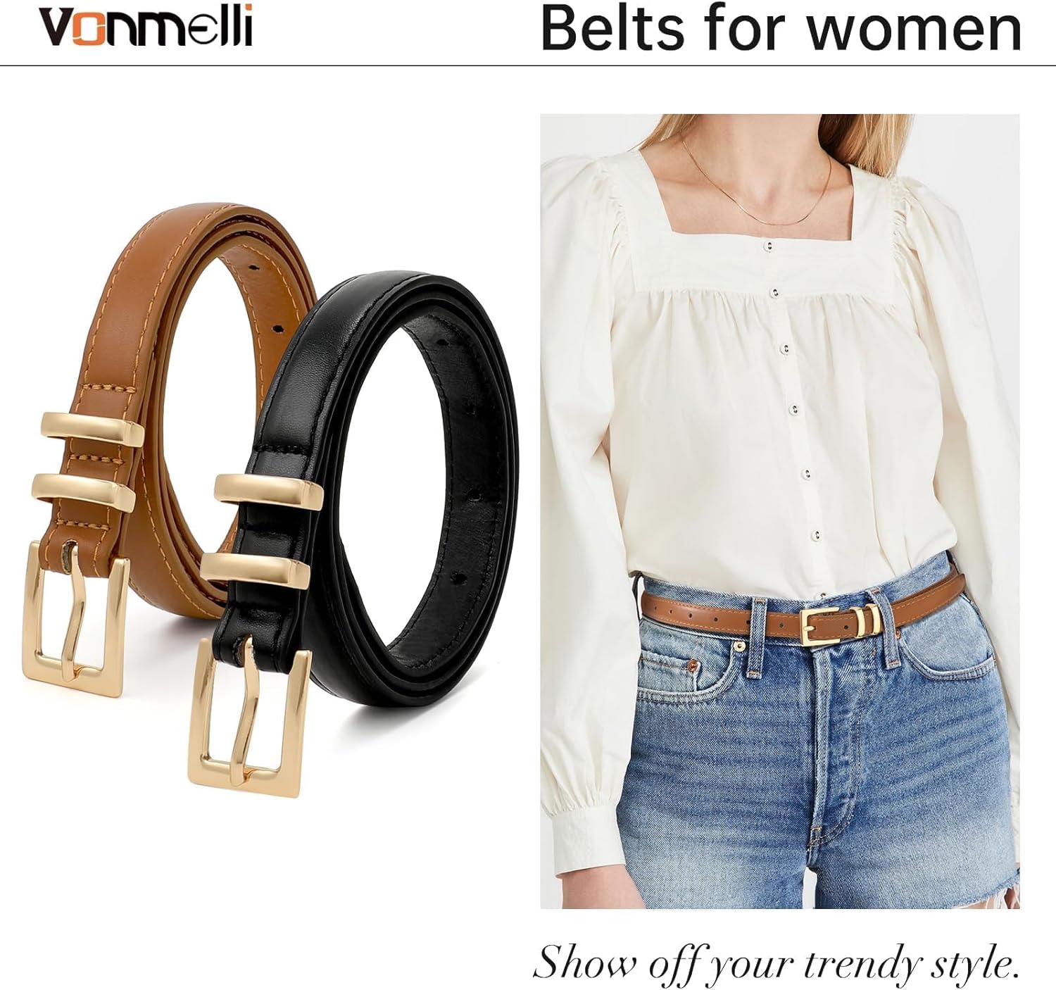 Leather Thin Belts for Women, Fashion Women's Skinny Belts Thin Ladies Belts for Jeans Dress Pants - Image 3