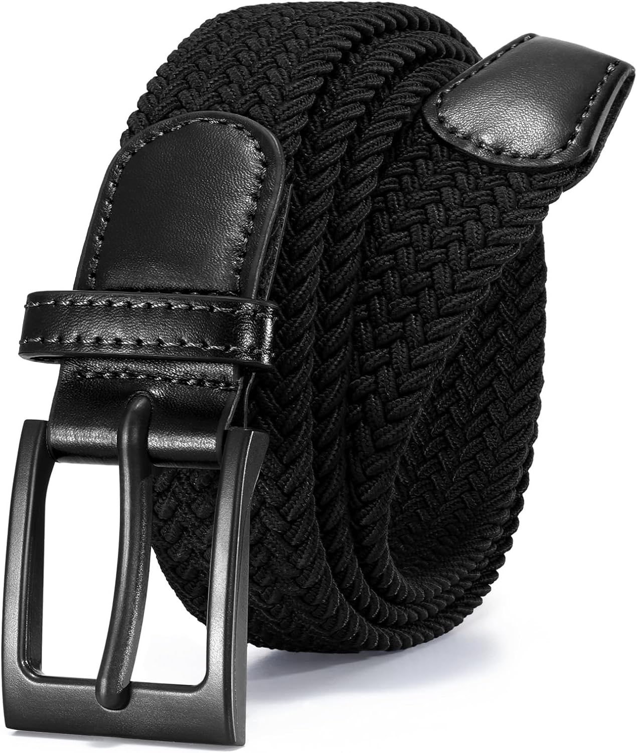 Nickle Free No Metal Belt for Men, TSA Approved Hypoallergenic Stretch Braided Belt Elastic for Casual, Black XL - Image 1