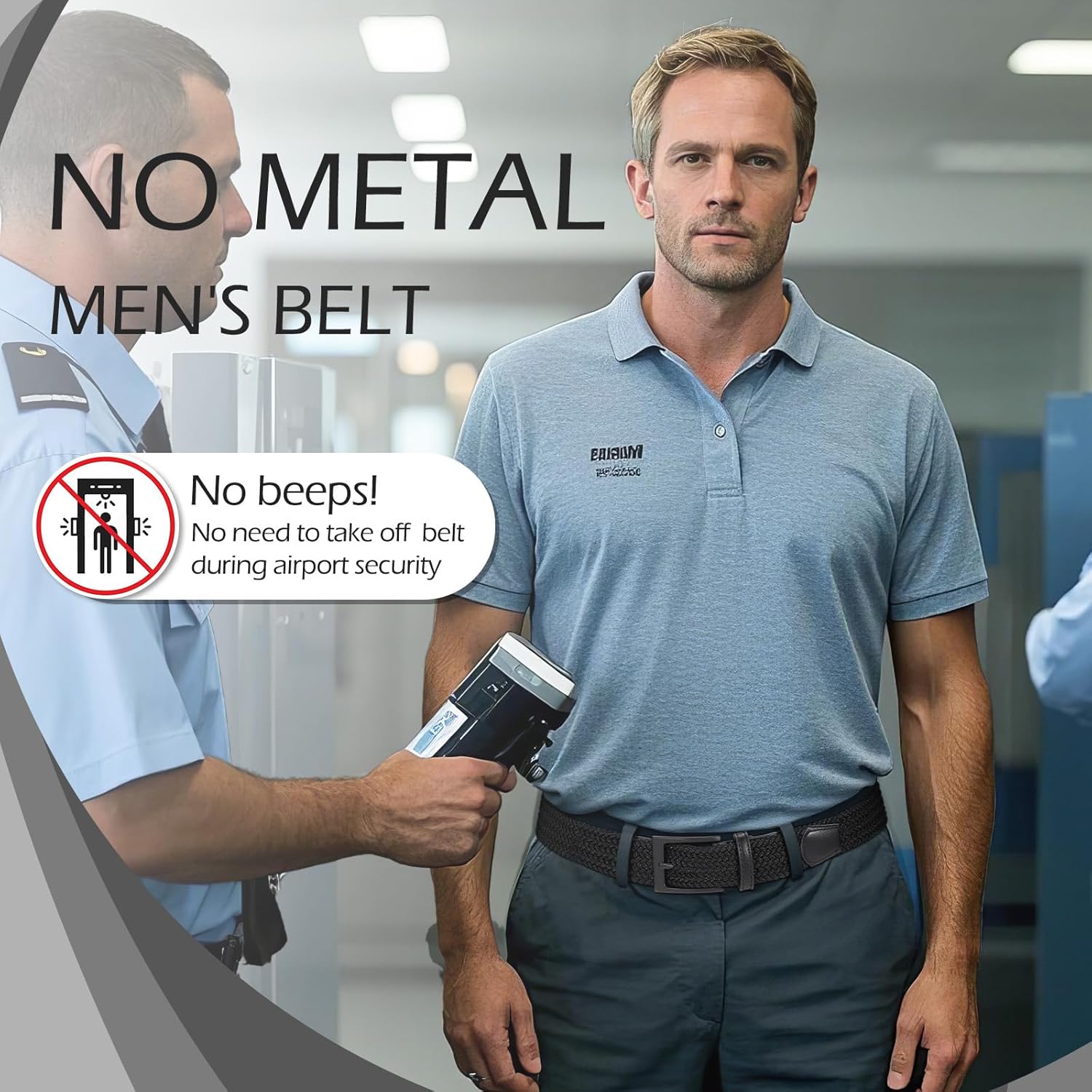 Nickle Free No Metal Belt for Men, TSA Approved Hypoallergenic Stretch Braided Belt Elastic for Casual, Black XL - Image 2