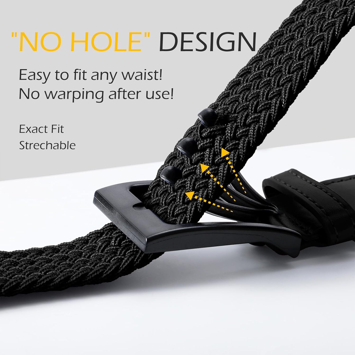 Nickle Free No Metal Belt for Men, TSA Approved Hypoallergenic Stretch Braided Belt Elastic for Casual, Black XL - Image 3
