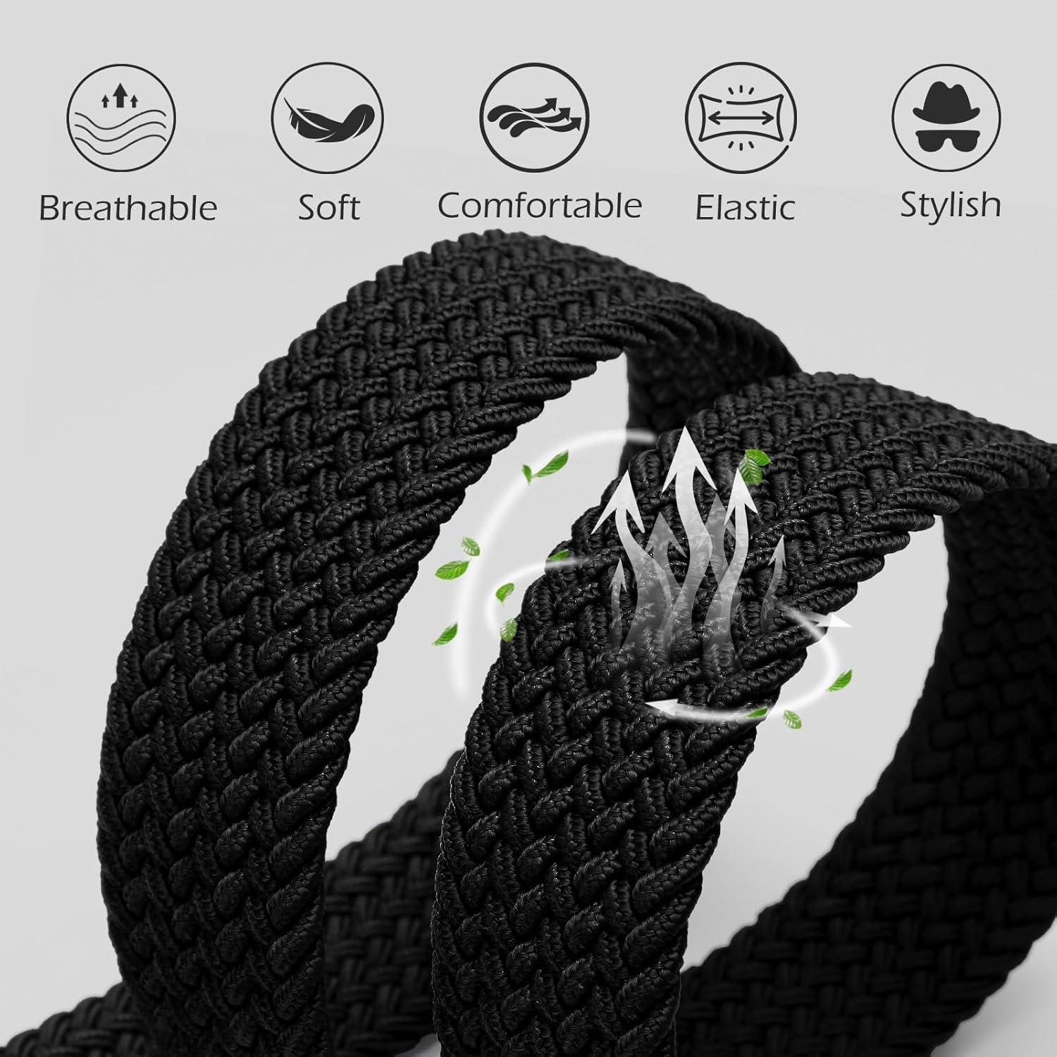 Nickle Free No Metal Belt for Men, TSA Approved Hypoallergenic Stretch Braided Belt Elastic for Casual, Black XL - Image 4