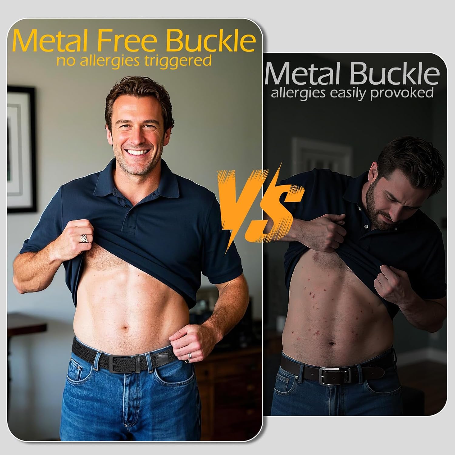 Nickle Free No Metal Belt for Men, TSA Approved Hypoallergenic Stretch Braided Belt Elastic for Casual, Black XL - Image 5