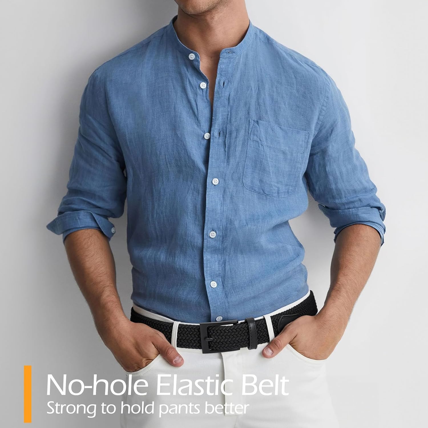 Nickle Free No Metal Belt for Men, TSA Approved Hypoallergenic Stretch Braided Belt Elastic for Casual, Black XL - Image 6