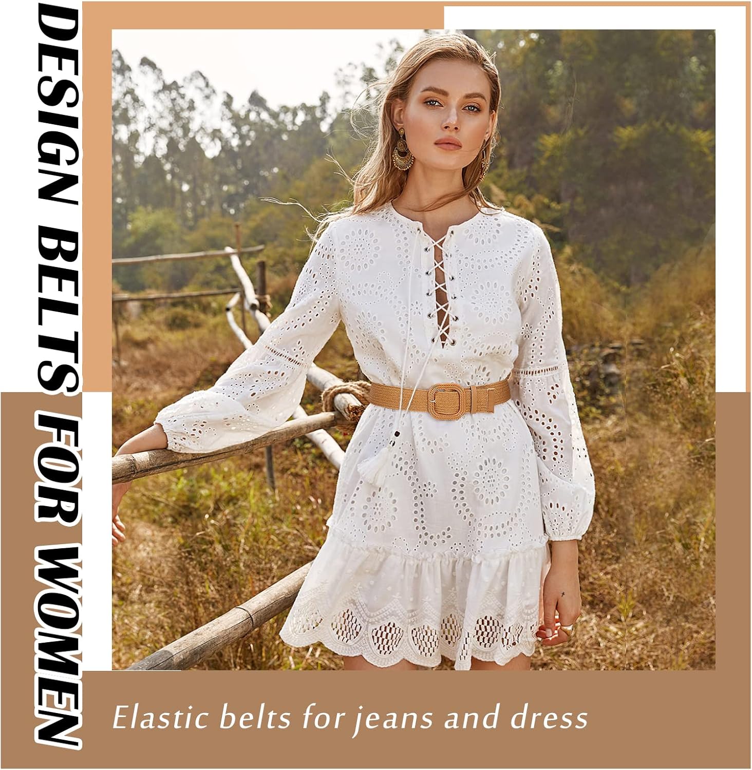 Straw Woven Elastic Stretch Waist Belt, 3 Pack Fashion Ladies Skinny Raffia Boho Dress Braided Belts for Women, Brown Beige Black XL - Image 4