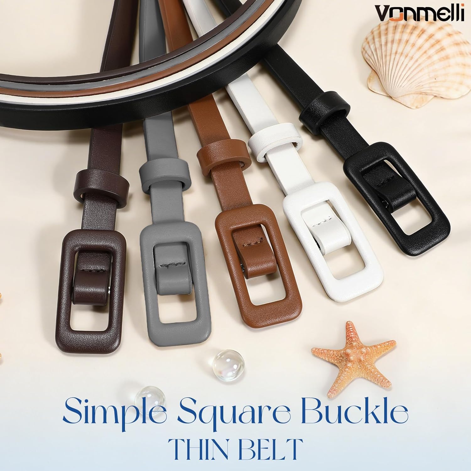 5 Pack Women Skinny Leather Belt Thin Waist No Hole Belt for Ladies Jeans Dress Pants 0.55