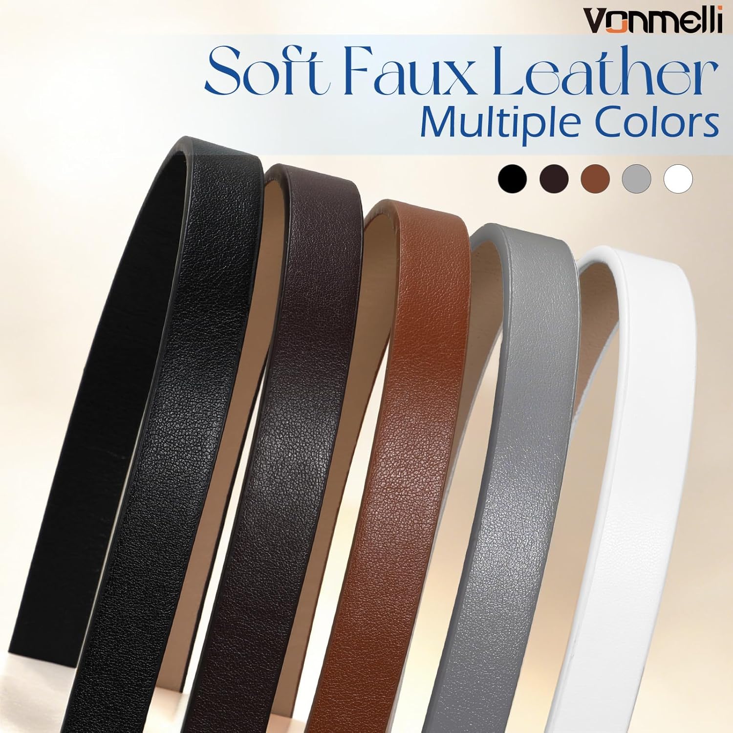 5 Pack Women Skinny Leather Belt Thin Waist No Hole Belt for Ladies Jeans Dress Pants 0.55