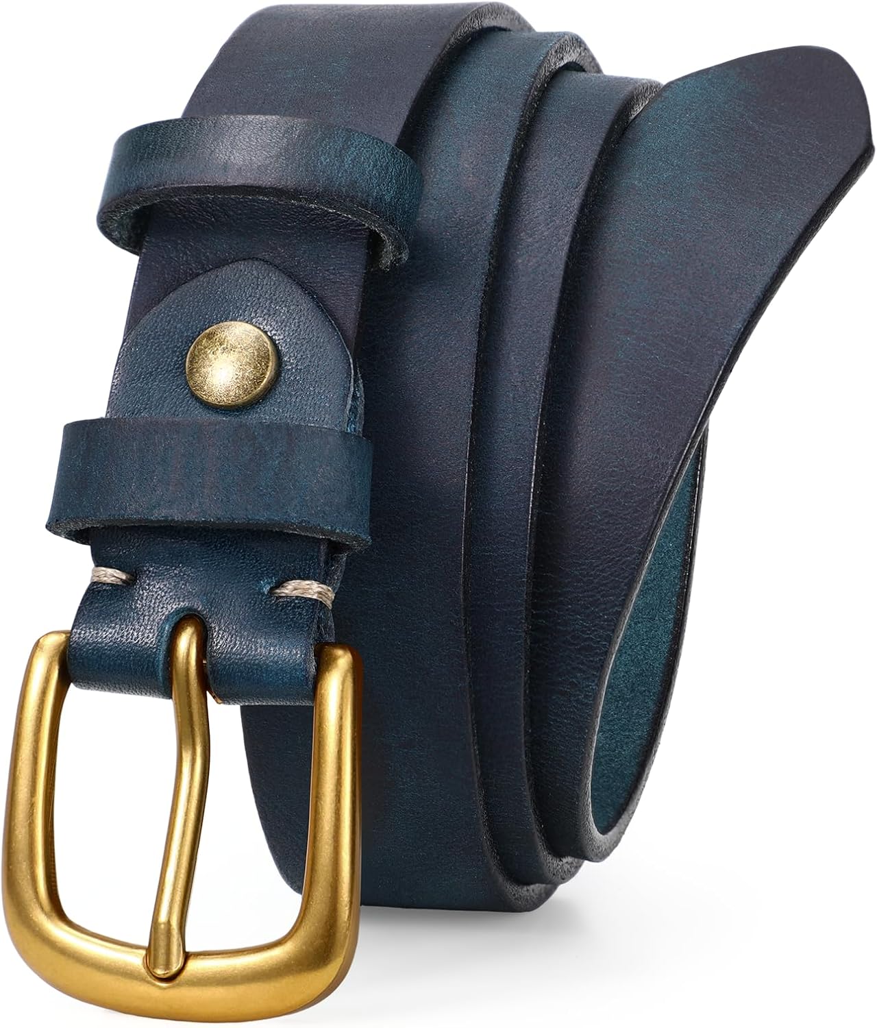 Womens Genuine Leather Belts for Jeans Pants Ladies Full Grain Belt With Vintage Gold Buckle - Image 1