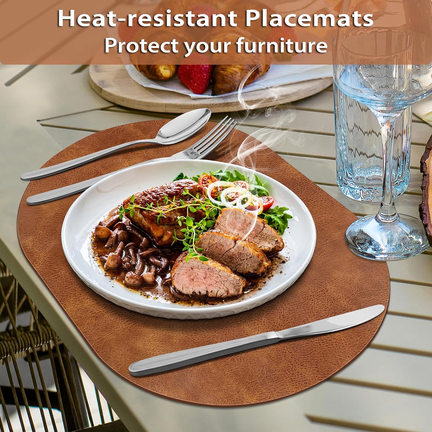 Placemats, Heat Resistant Oval Placemats Set of 6 Washable 12 x 17 Inch, Waterproof Table Mats, Wipeable Pu Place Mats for Kitchen, Dining Room, Turmeric Brown - Image 2