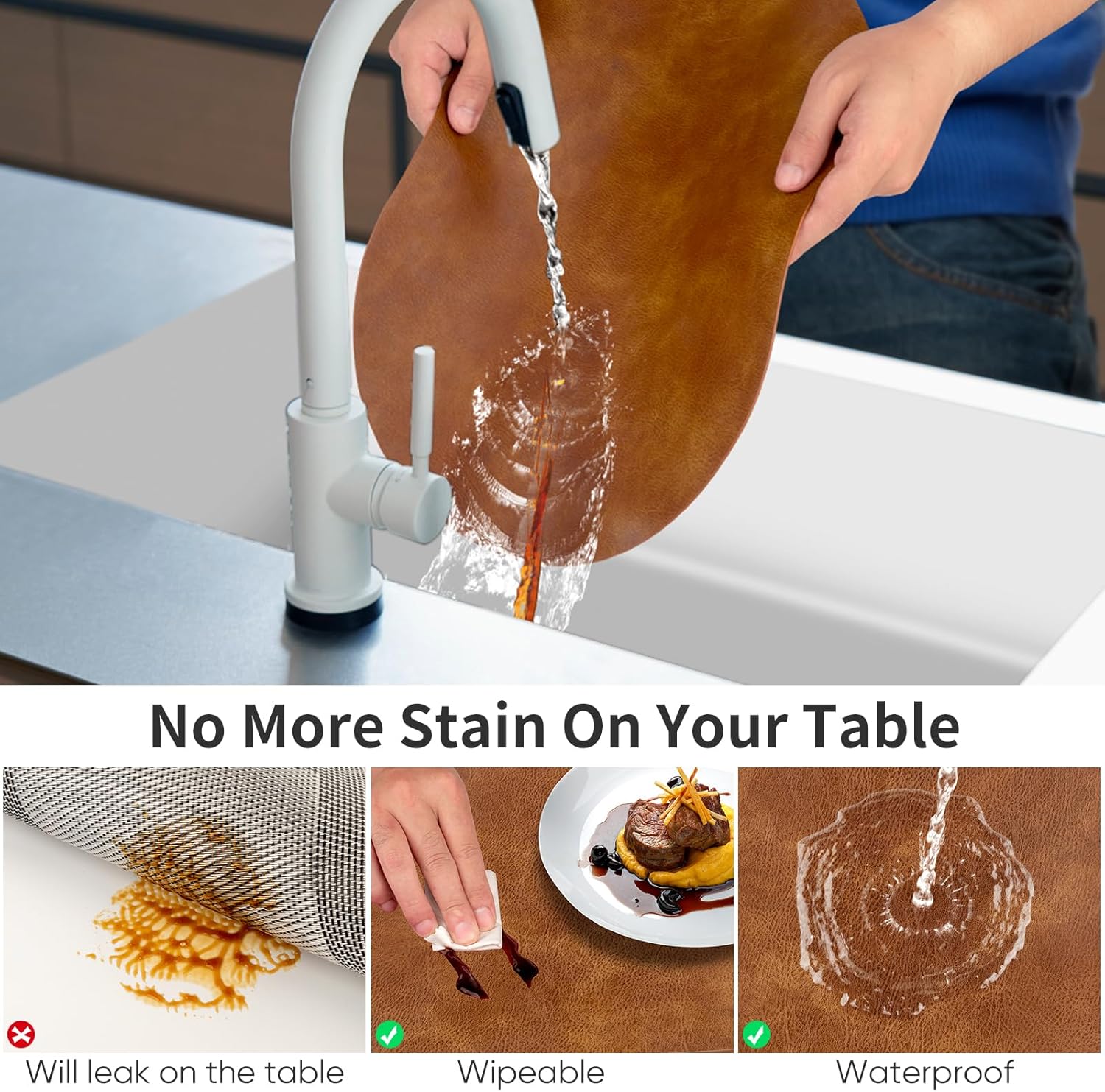 Placemats, Heat Resistant Oval Placemats Set of 6 Washable 12 x 17 Inch, Waterproof Table Mats, Wipeable Pu Place Mats for Kitchen, Dining Room, Turmeric Brown - Image 3
