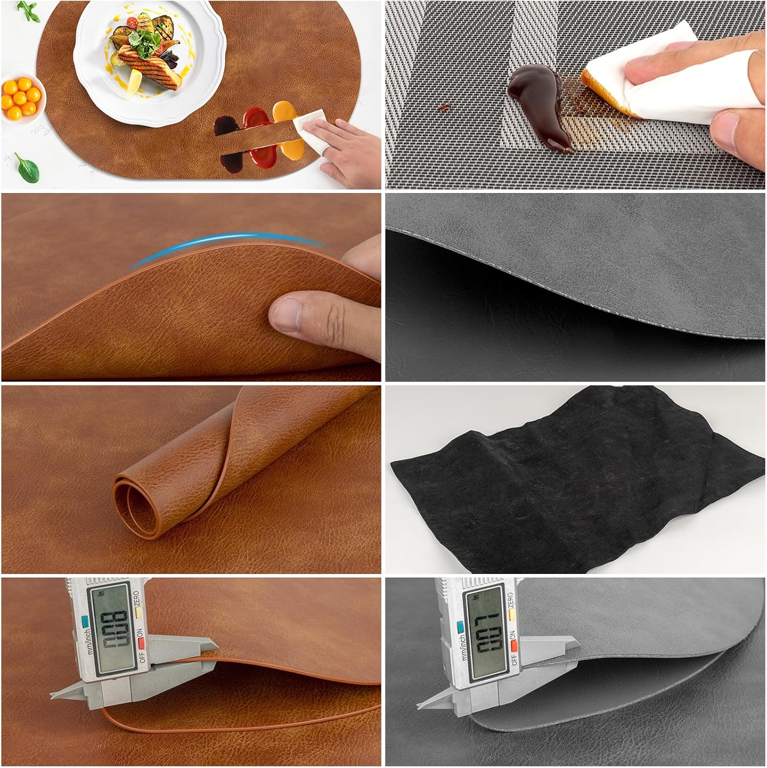Placemats, Heat Resistant Oval Placemats Set of 6 Washable 12 x 17 Inch, Waterproof Table Mats, Wipeable Pu Place Mats for Kitchen, Dining Room, Turmeric Brown - Image 4