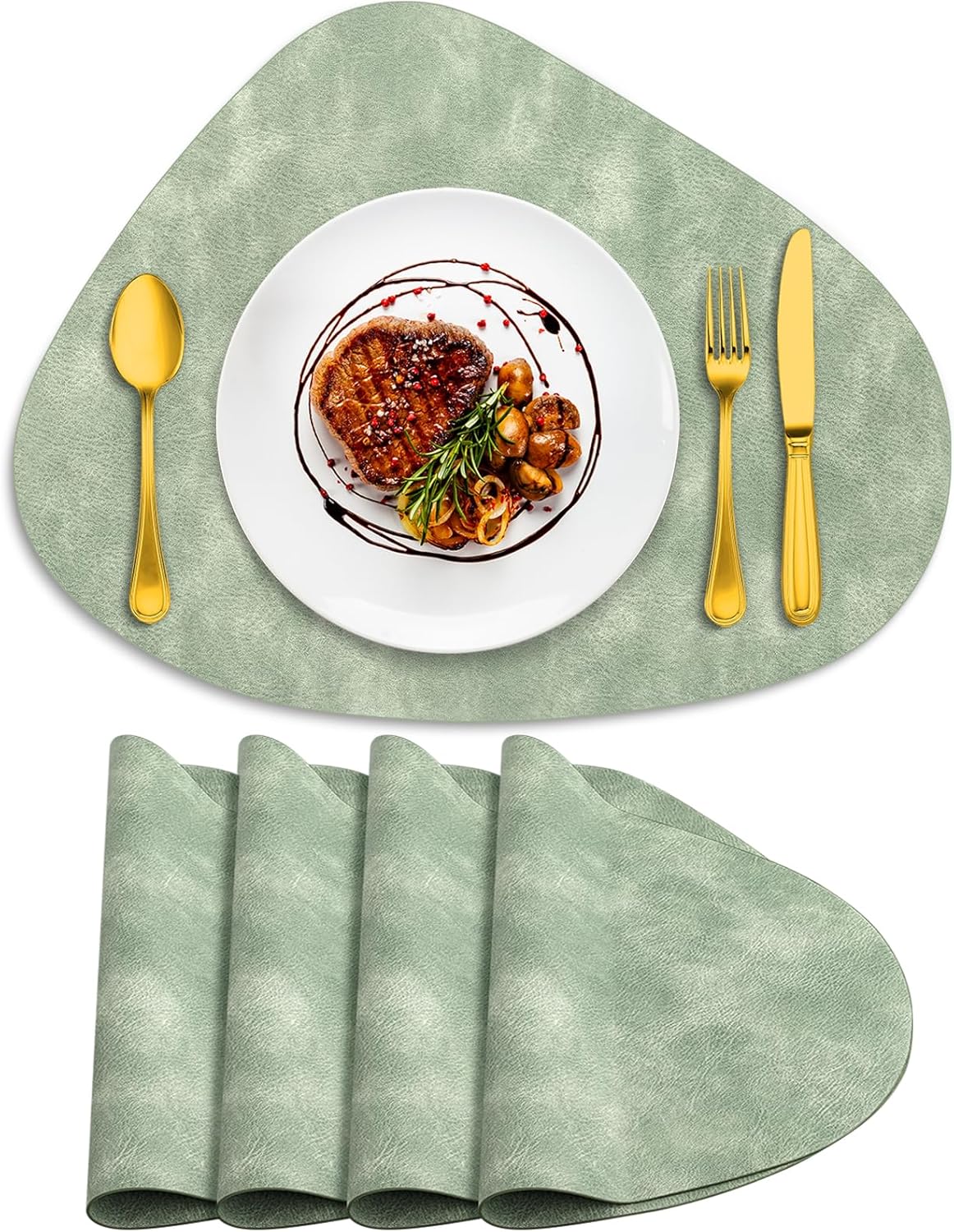 Placemats, Heat Resistant Round Placemats Set of 4 Washable 13 x 17 Inch, Waterproof Table Mats Wipeable for Kitchen, Dining Room Table Christmas Decor, Green - Image 1