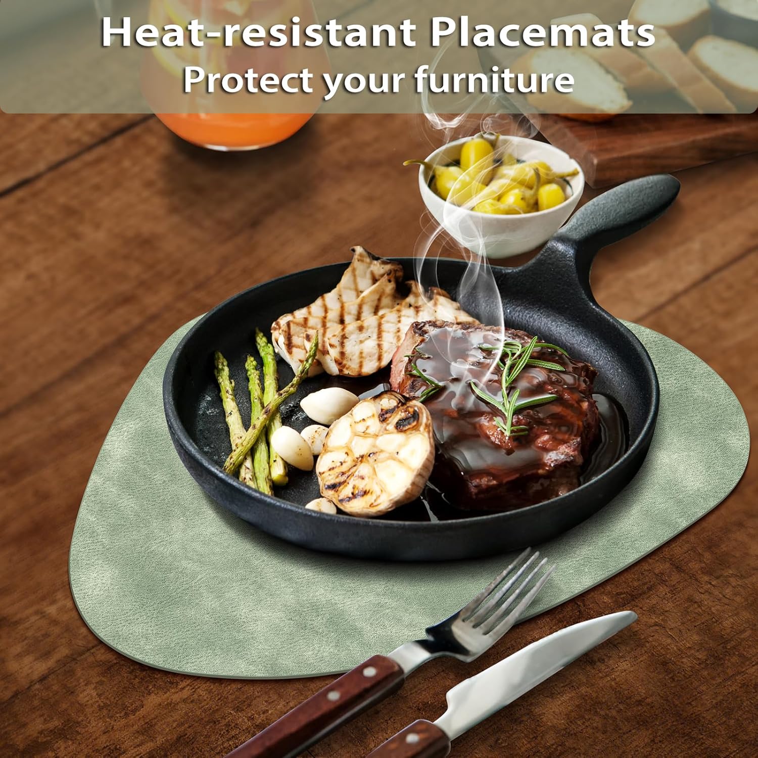 Placemats, Heat Resistant Round Placemats Set of 4 Washable 13 x 17 Inch, Waterproof Table Mats Wipeable for Kitchen, Dining Room Table Christmas Decor, Green - Image 2