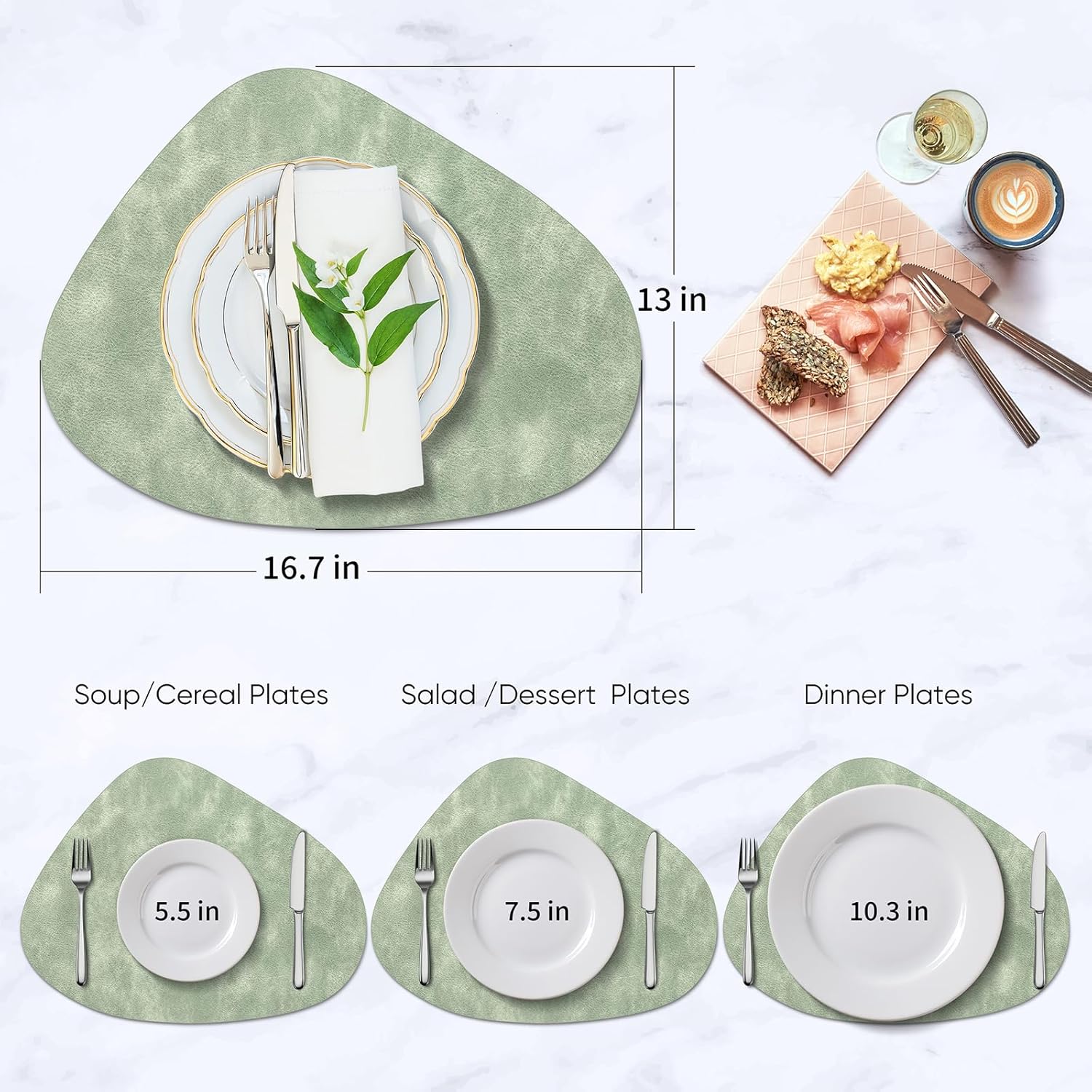 Placemats, Heat Resistant Round Placemats Set of 4 Washable 13 x 17 Inch, Waterproof Table Mats Wipeable for Kitchen, Dining Room Table Christmas Decor, Green - Image 4