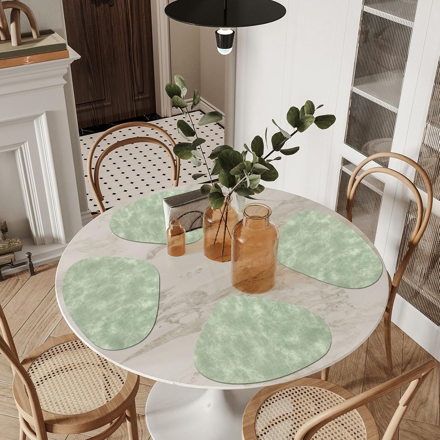 Placemats, Heat Resistant Round Placemats Set of 4 Washable 13 x 17 Inch, Waterproof Table Mats Wipeable for Kitchen, Dining Room Table Christmas Decor, Green - Image 5