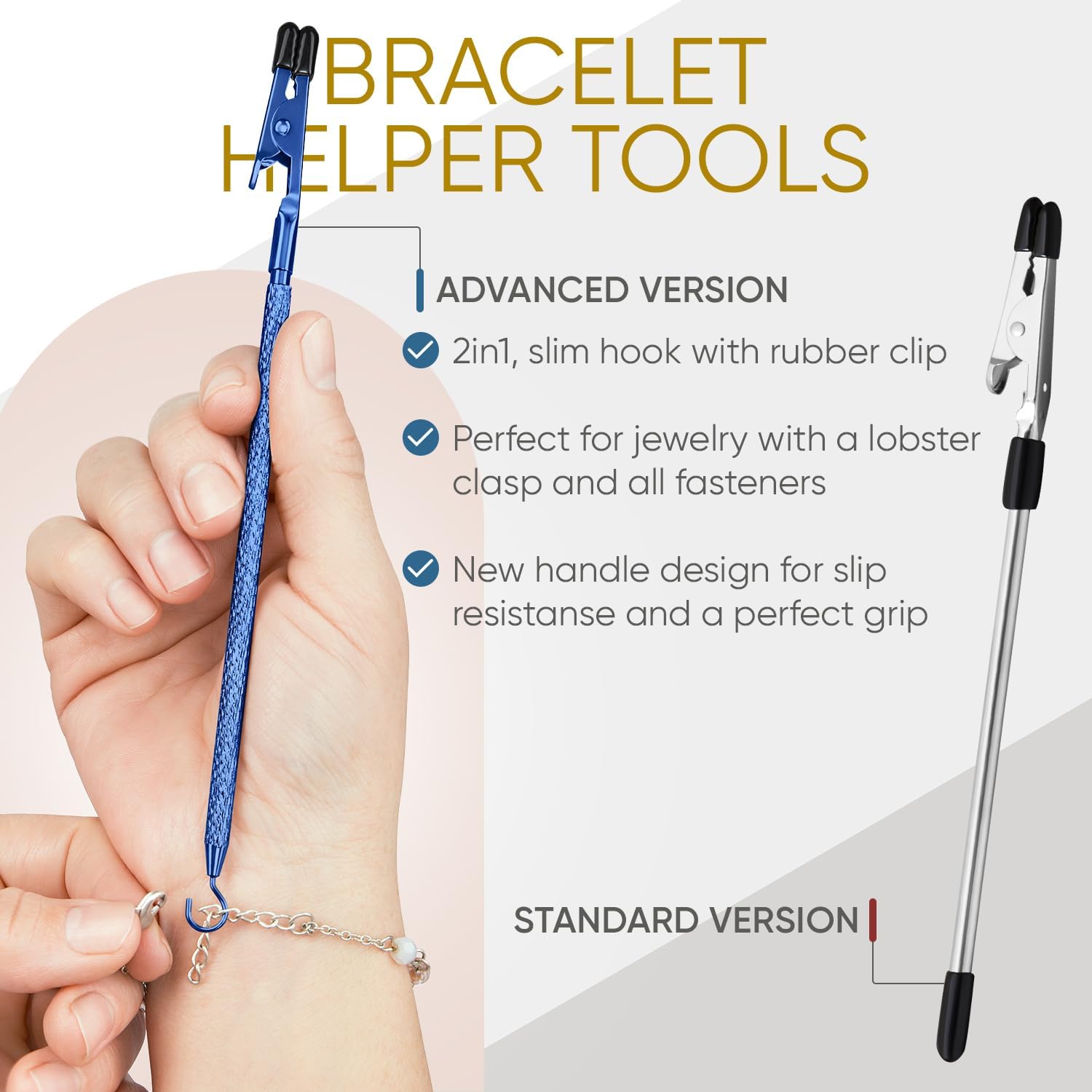 Bracelet Helper Tool with Hook - Fastener Helper Tool for Bracelet, Necklace, Jewelry, Watch - Blue, Gold, Bundle - Image 5