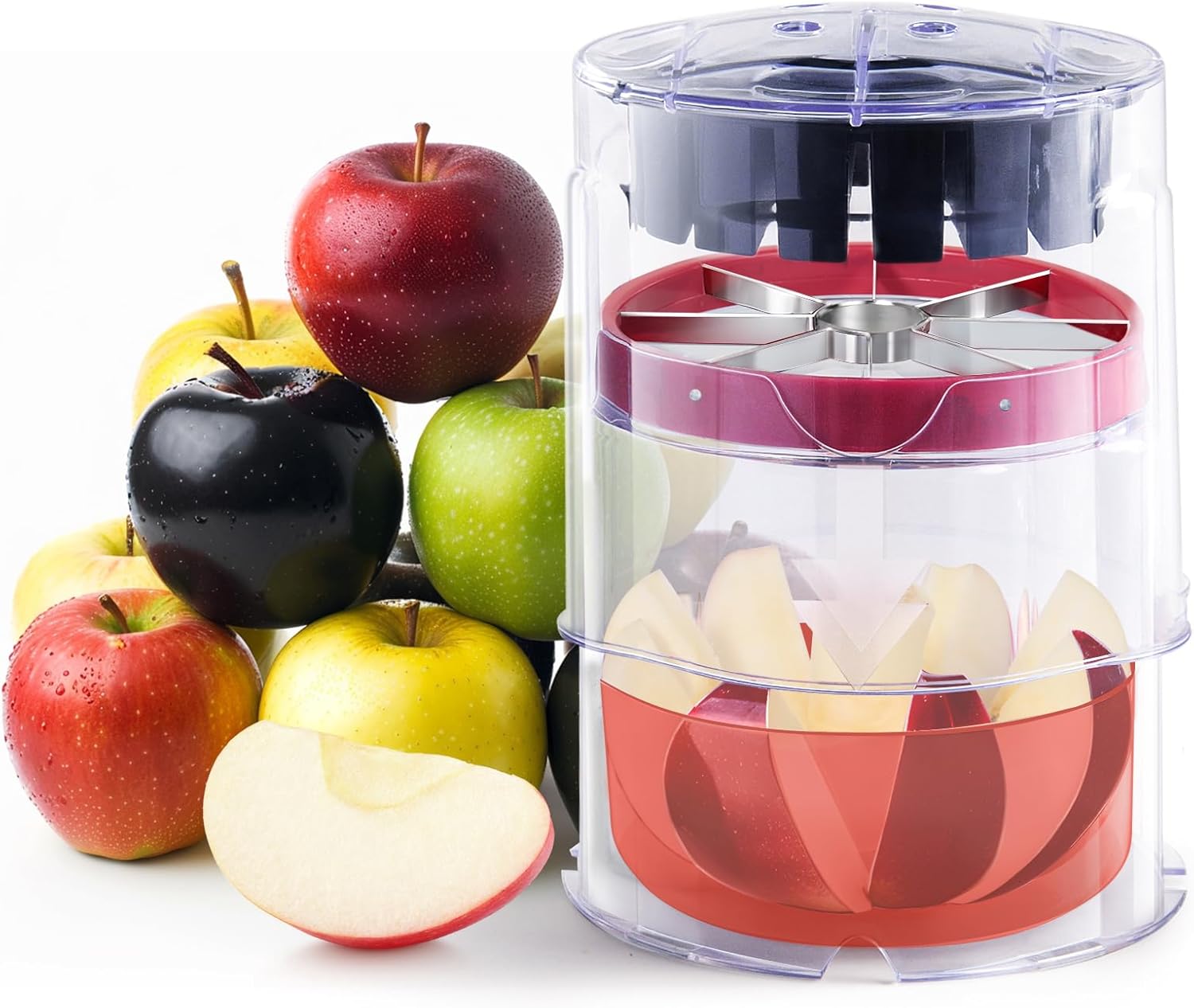 5.12-Inch Apple Slicer - 8 Slices, Ultra-Safe & Heavy-Duty Stainless Steel Extra Large Apple Cutter, Upgraded Cut Apples All The Way Through, with Red Bowl - Image 1