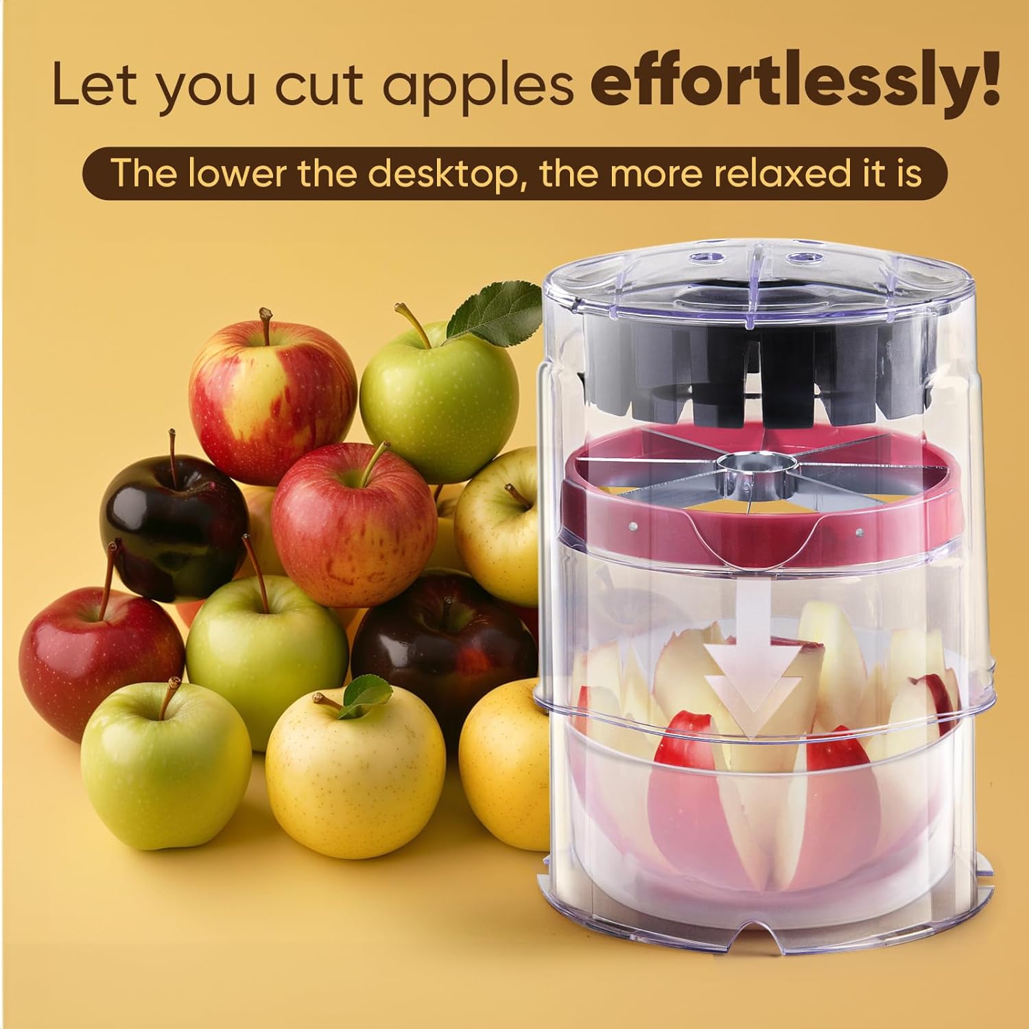 5.12-Inch Apple Slicer - 8 Slices, Ultra-Safe & Heavy-Duty Stainless Steel Extra Large Apple Cutter, Upgraded Cut Apples All The Way Through, with Red Bowl - Image 6