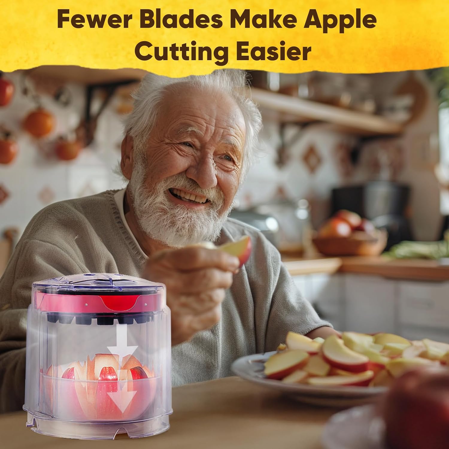 5.12-Inch Apple Slicer - 8 Slices, Ultra-Safe & Heavy-Duty Stainless Steel Extra Large Apple Cutter, Upgraded Cut Apples All The Way Through, with Red Bowl - Image 8