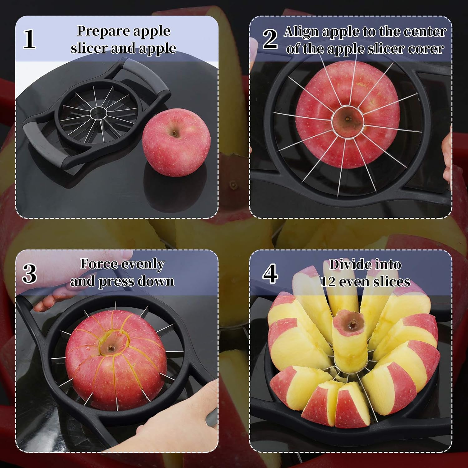 Apple Slicer, [Upgraded] 12-Slice Apple Slicer and Corer, Heavy Duty Stainless Steel Apple Cutter, Divider, Wedger with Ultra-Sharp Blade & Ergonomic Grip Handle for Pears and More - Image 5