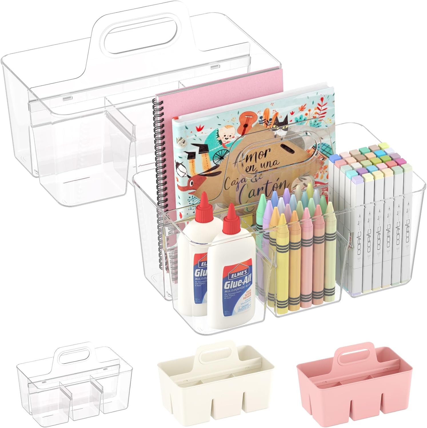 2 Pcs Plastic Caddy Organizer with Handle, Portable Art Supply Storage for Craft Supplies, Cosmetics, Holds Pencil, Crayon, Brhes, Hair Product, Dorm Shower Caddy, Clear, 25 x 15x 17cm - Image 1
