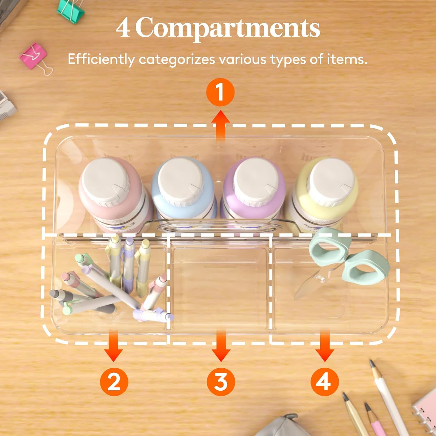 2 Pcs Plastic Caddy Organizer with Handle, Portable Art Supply Storage for Craft Supplies, Cosmetics, Holds Pencil, Crayon, Brhes, Hair Product, Dorm Shower Caddy, Clear, 25 x 15x 17cm - Image 5