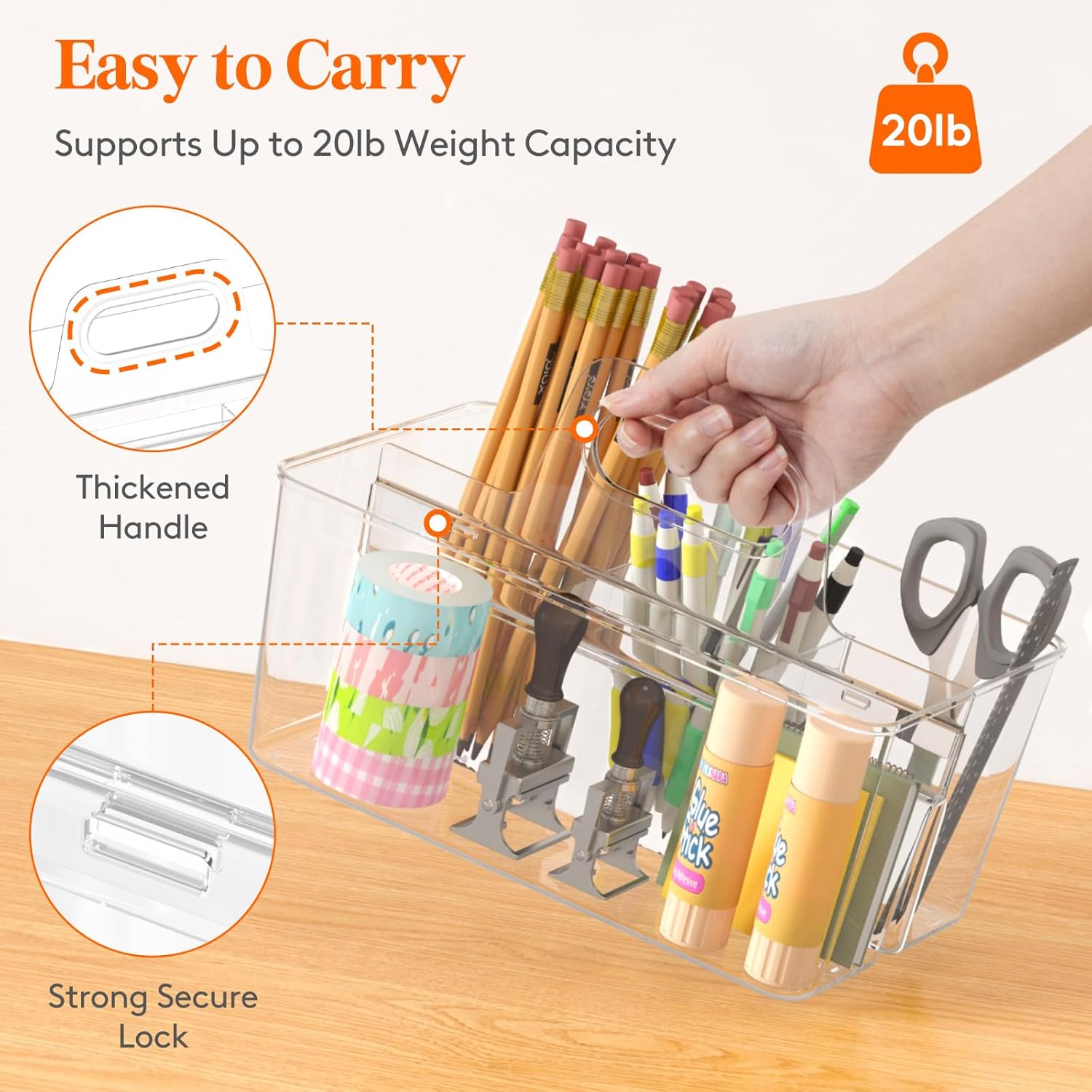 2 Pcs Plastic Caddy Organizer with Handle, Portable Art Supply Storage for Craft Supplies, Cosmetics, Holds Pencil, Crayon, Brhes, Hair Product, Dorm Shower Caddy, Clear, 25 x 15x 17cm - Image 6