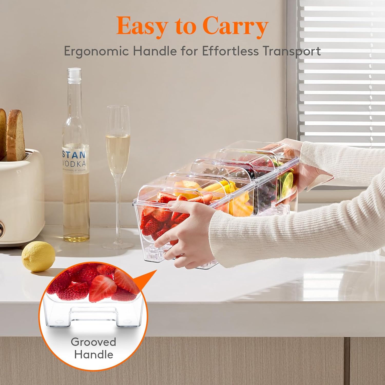 Taco Bar Serving Set for Party with 4 x 20 oz Containers, Ice Chilled Condiment Caddy Organizer, Garnish Serving Tray Platter for Mimosa Bar Accessories, Fruit, Salad, Food - Image 8