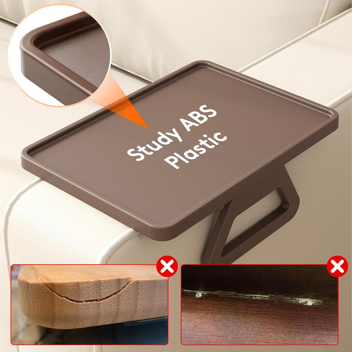 Plastic Rotating Couch Armrest Table, Adjtable Sofa Arm Clip Holder Tray for Snack/Fast Food/Fruit/Drink, Large Foldable Stable Sofa Table with Reinforced Clamp, Brown - Image 7