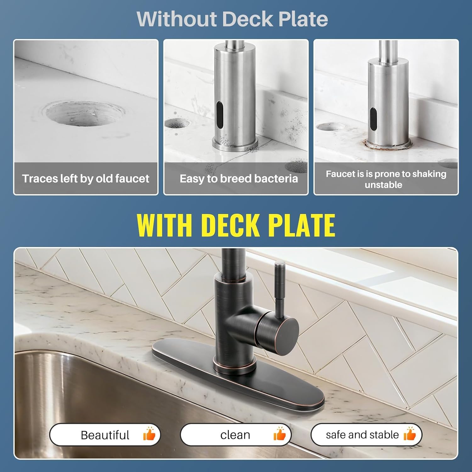 Faucet Plate, ALEASHA Kitchen Sink Cover Stainless Steel Plate for 1 or 3 Hole Bathroom or Kitchen Sink Faucet 10 Inch Escutcheon Hole Covers, Oil Rubbed Bronze - Image 3