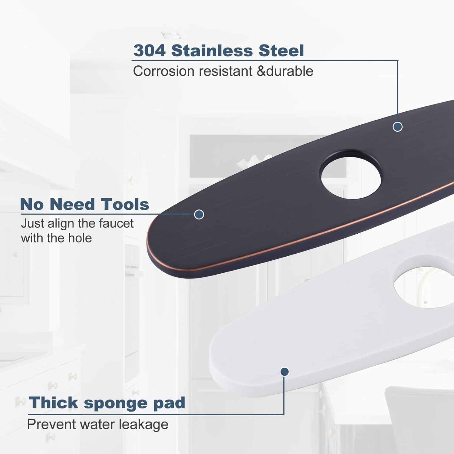 Faucet Plate, ALEASHA Kitchen Sink Cover Stainless Steel Plate for 1 or 3 Hole Bathroom or Kitchen Sink Faucet 10 Inch Escutcheon Hole Covers, Oil Rubbed Bronze - Image 4