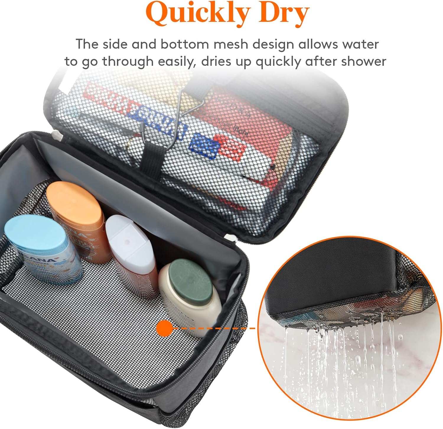 Shower Bag Mesh Shower Caddy Portable College Dorm Room Essentials Tote Bag for Bathroom, Gym, Travel, Camping Quick Dry Hanging Shower Organizer Basket Toiletry Bag, Medium, Black - Image 4