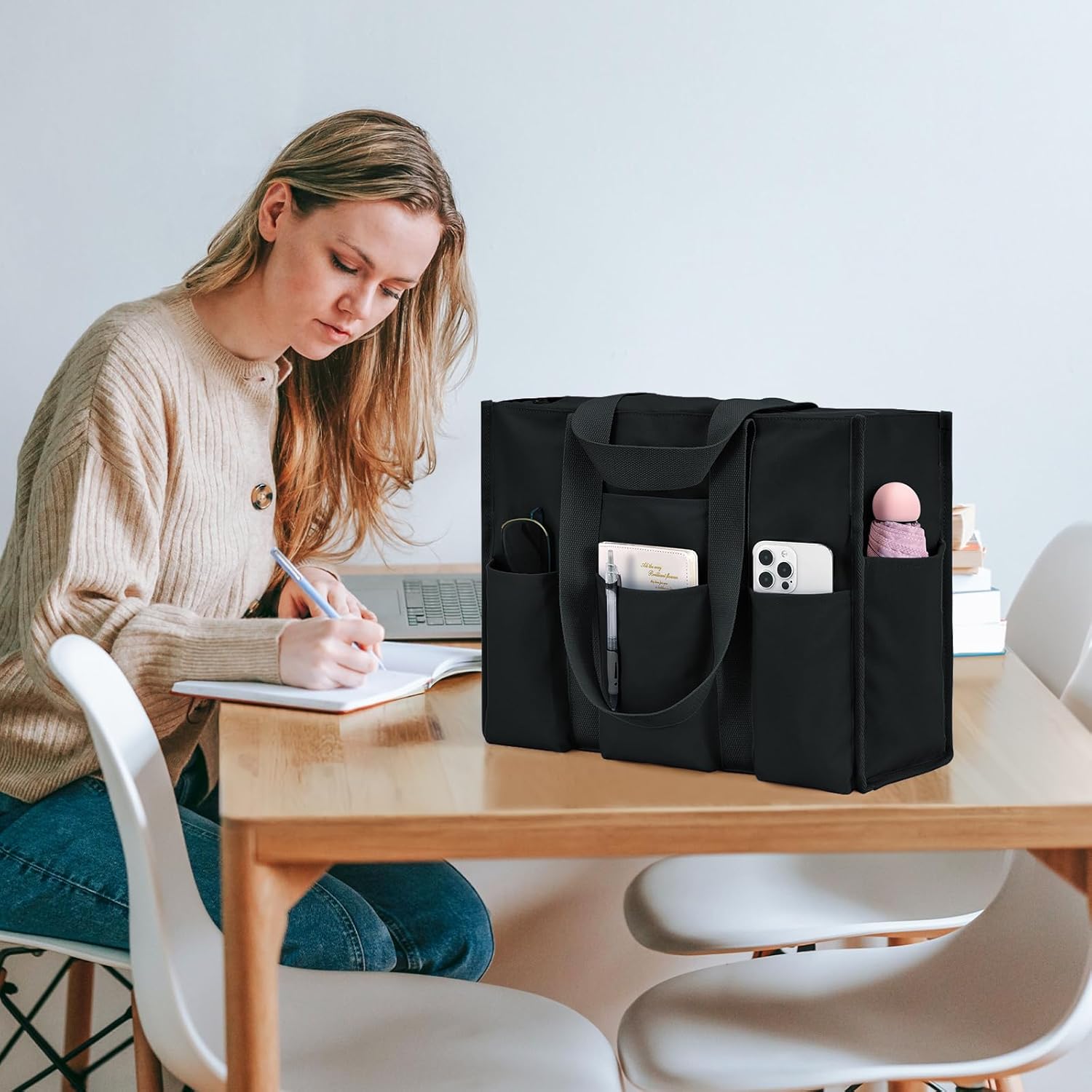 Large Tote Bag for Women Waterproof with 12 Pockets Top Zipper Closure Utility Teacher Nurse Bags for Work School - Image 2