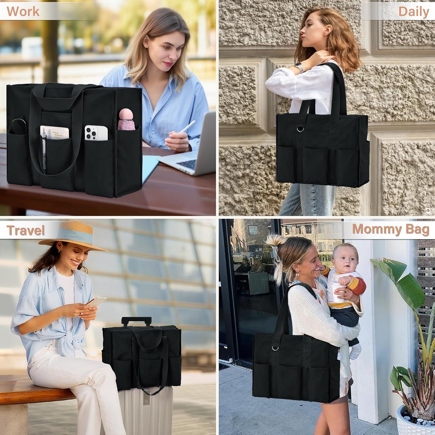 Large Tote Bag for Women Waterproof with 12 Pockets Top Zipper Closure Utility Teacher Nurse Bags for Work School - Image 6