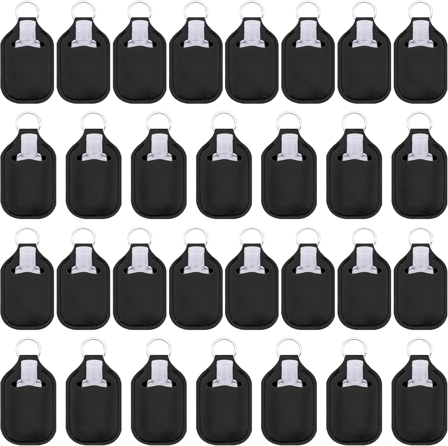 60 Pieces Hand Sanitizer Holder Empty Travel Size Bottles Set Including 30 Pieces Clear Refillable Bottles and 30 Pieces Black Hand Sanitizer Holders for Keychain Backpack and Purse - Image 1