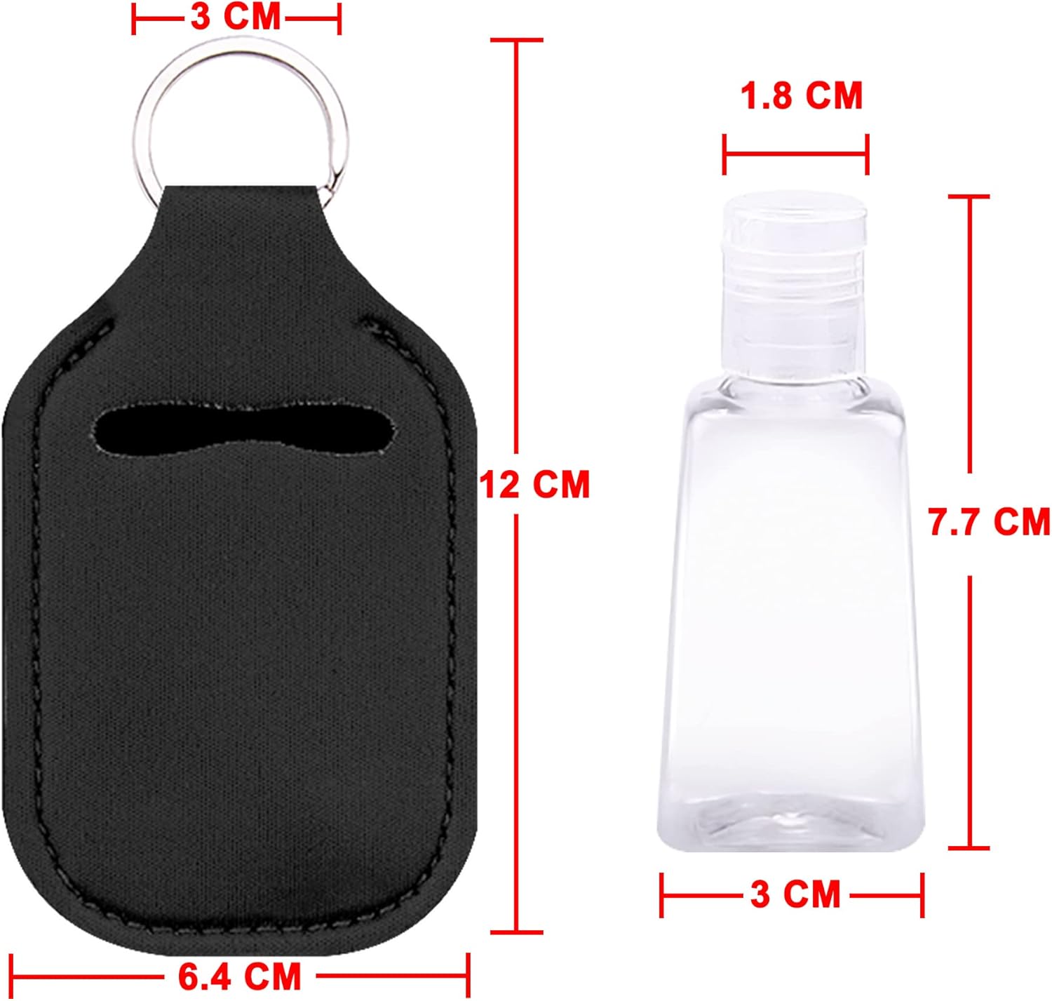60 Pieces Hand Sanitizer Holder Empty Travel Size Bottles Set Including 30 Pieces Clear Refillable Bottles and 30 Pieces Black Hand Sanitizer Holders for Keychain Backpack and Purse - Image 2