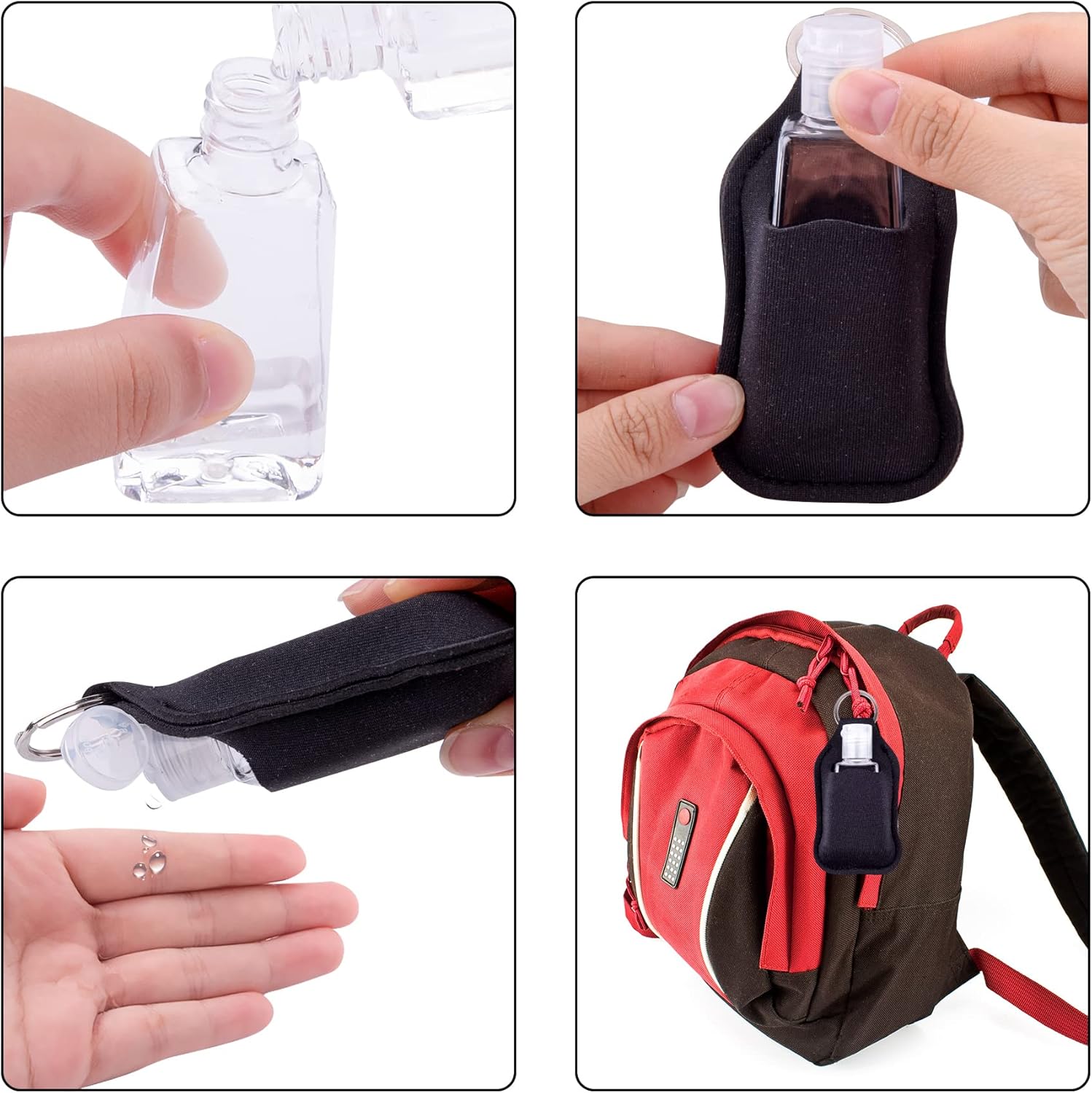 60 Pieces Hand Sanitizer Holder Empty Travel Size Bottles Set Including 30 Pieces Clear Refillable Bottles and 30 Pieces Black Hand Sanitizer Holders for Keychain Backpack and Purse - Image 4