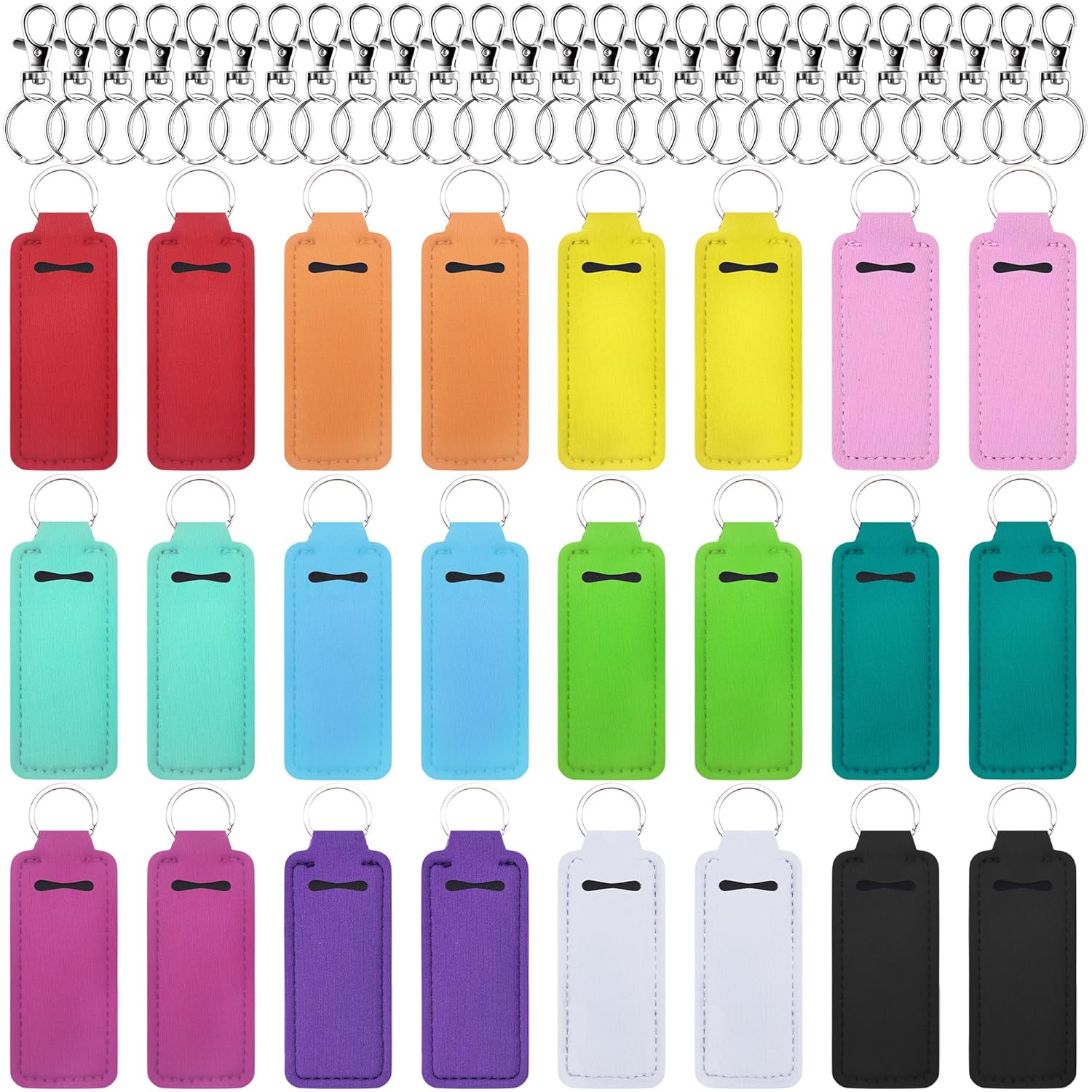 24 Pieces Chapstick Keychain Holder Lip Balm Holder Keychains Neoprene Lipstick Holder with 24 Pieces Metal Clip Cords for Purse Backpack - Image 1