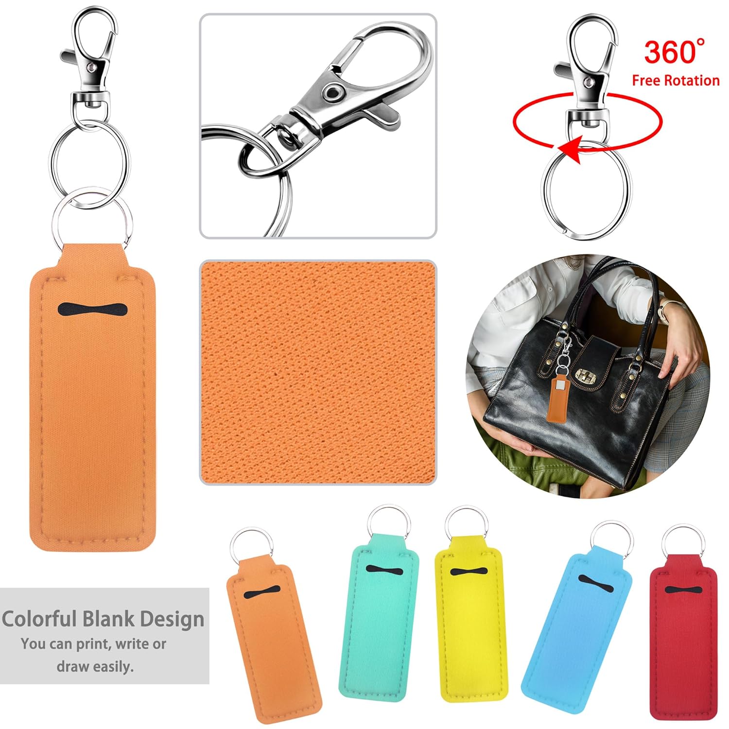 24 Pieces Chapstick Keychain Holder Lip Balm Holder Keychains Neoprene Lipstick Holder with 24 Pieces Metal Clip Cords for Purse Backpack - Image 4